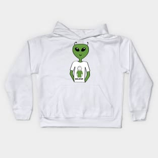 "Believe" T-shirt with Alien Wearing a T-shirt with a Human  (Girl) Kids Hoodie